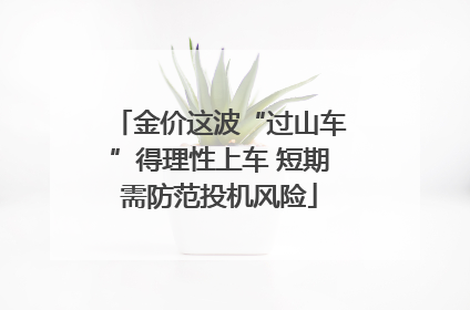金价这波“过山车”得理性上车 短期需防范投机风险